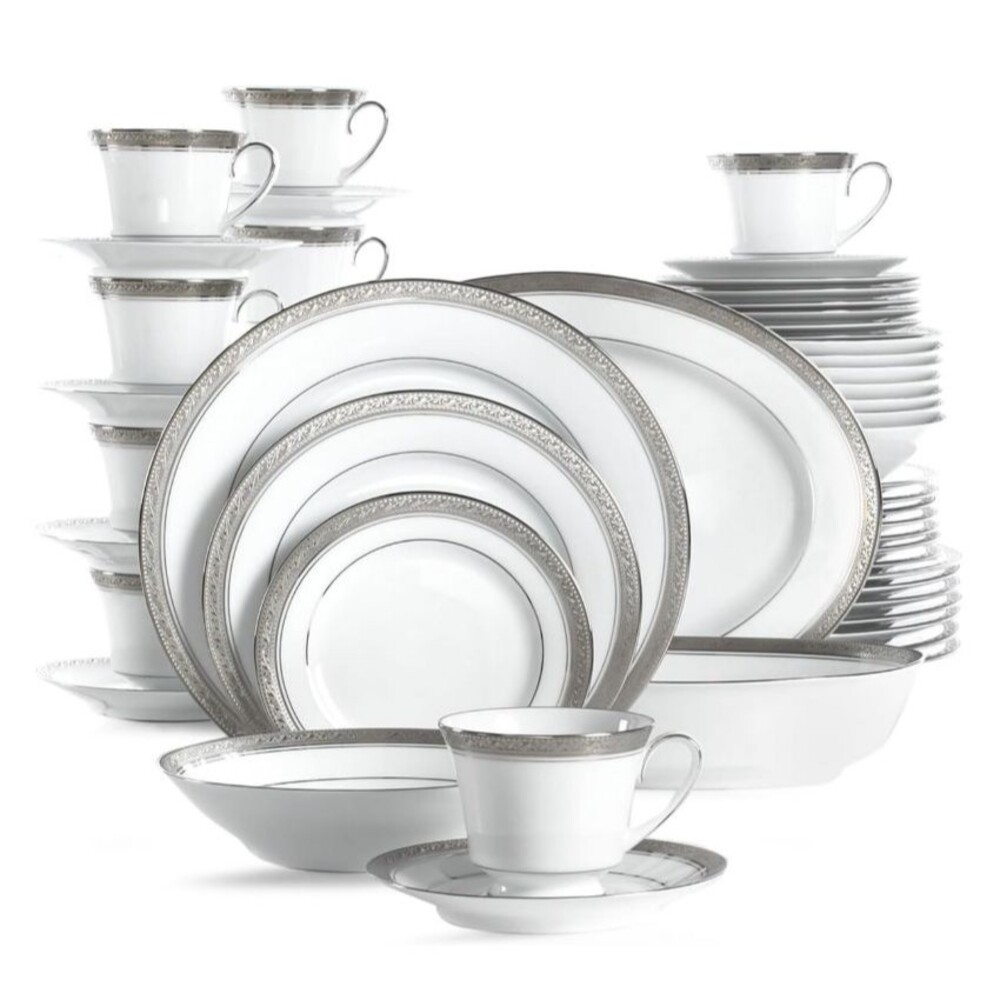 Noritake Crestwood Platinum 50 Piece Dinnerware Set Service for 8 New 4166-50B